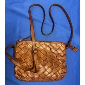 Vilenca Holland Brown Woven Leather Crossbody Bag Boho Cognac Adjustable Strap